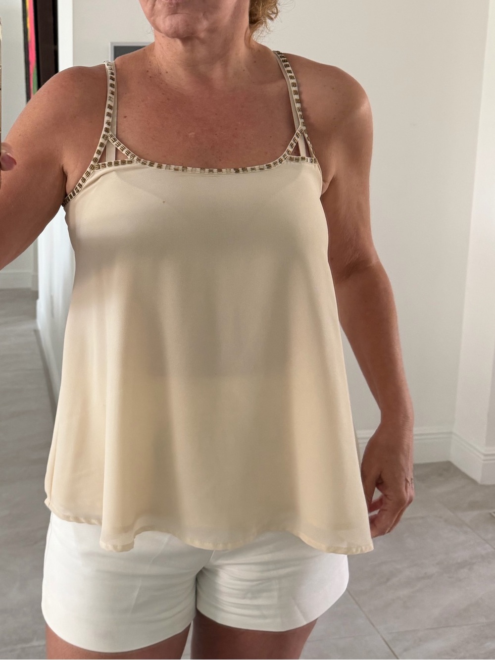 Beaded Strappy Women's Cami Top - Cream